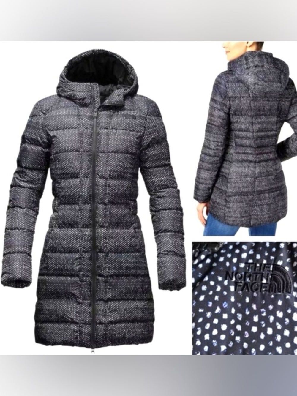The North Face Black Donegal Print Gotham Goose Down Coat polka dot